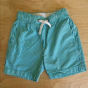 Crewcuts aqua and white striped shorts with teal lining